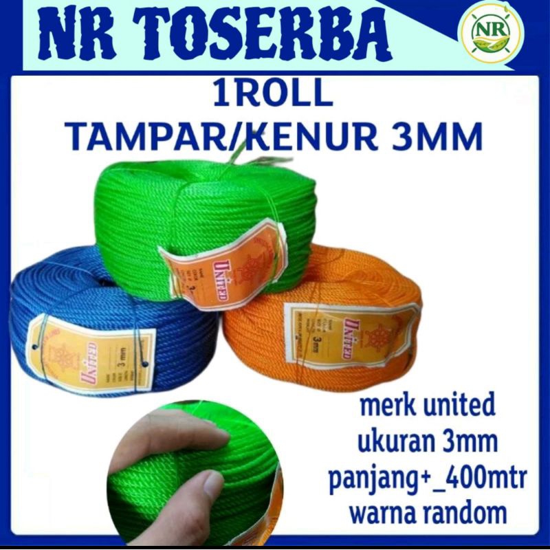 1 ROLL TALI TAMPAR 3MM KENUR 3MM UNITED/TALI TAMBANG 3MM UNITED/ TALI KERET 3MM/ TALI TAMPAR 3MM