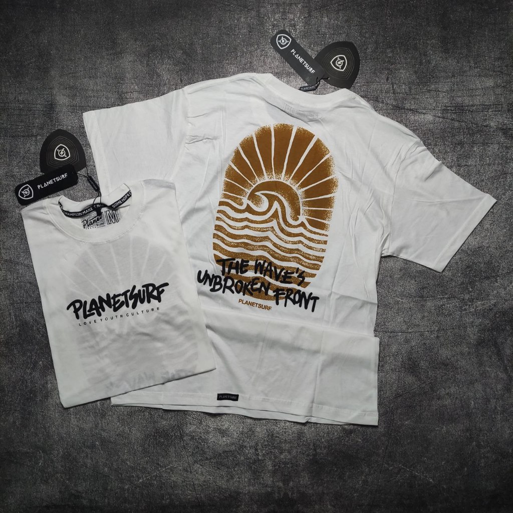 KAOS PLANET SURF PUTIH THE WAVE UNBROKEN FRONT COMBED 30S