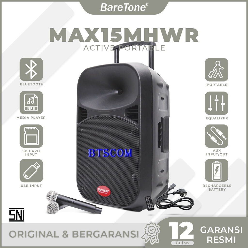 Speaker Portable Amplifier Wireless BareTone MAX15MHWR 15 inch /MAX12MHWR ORIGINAL GARANSI- Baretone