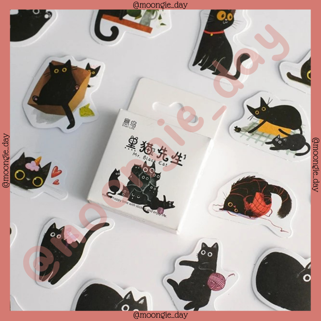 

40-45 PCS/BOX STIKER KERTAS TEMA MR. BLACK CAT PLAYING CUTE KUCING HITAM STICKERS BULLET JURNAL DIY DIARY SCRAPBOOK LUCU MURAH