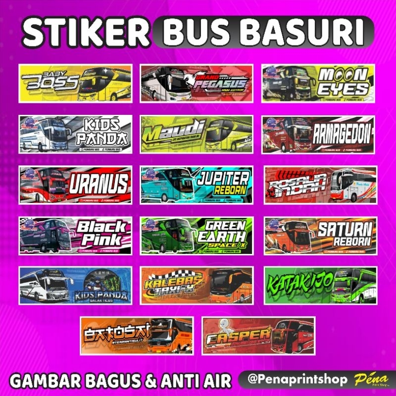 (17 PCS) Stiker Bus Basuri / Stiker Bus Telolet / Stiker Bus Mania Waterproof