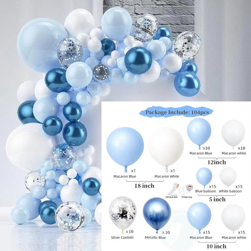 104 pcs Biru Balon Garland Kit untuk Perlengkapan Pesta Dekorasi Ulang Tahun/Aqiqah Anak Laki-laki