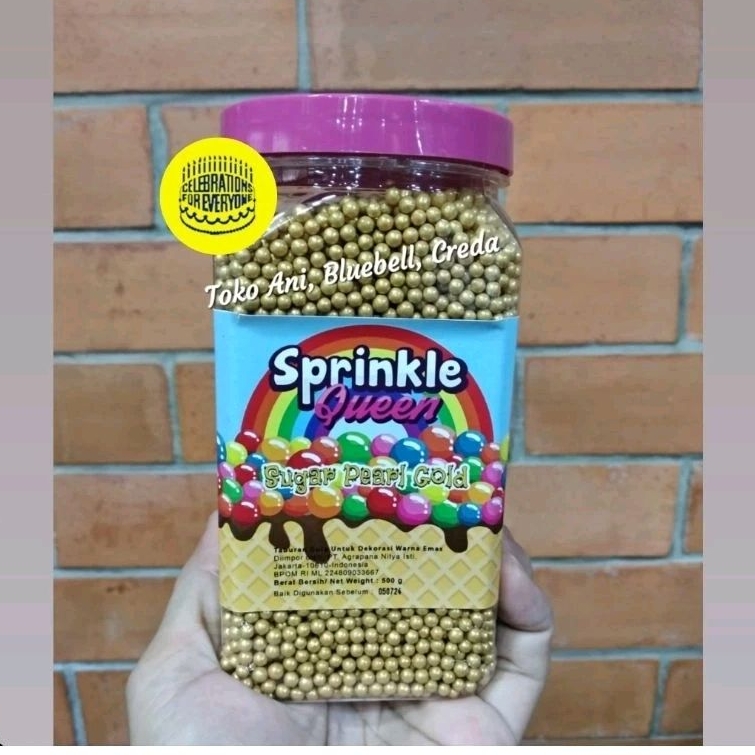 

Sprinkle Sugar Pearl Gold 4mm , Botol 500gr ( 068-BB64 )