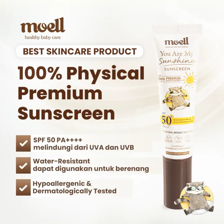 Moell Physical Sunscreen Anak dan Bayi SPF 50 PA ++++ 30 ml Water Resistant Anti UV Shield Baby SunB