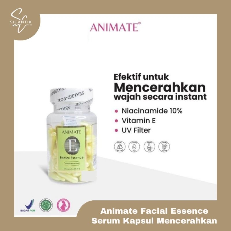 ANIMATE KAPSUL FACIAL ESSENCE SERUM VITAMIN E ISI 60 KAPSUL | KAPSUL ANIMATE VITAMIN E | SERUM ANIMA