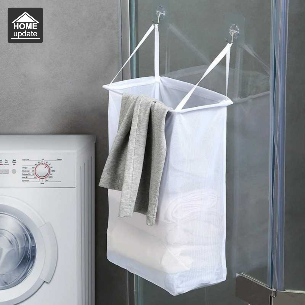 keranjang laundry gantung tempel dinding wadah tempat pakaian kotor lipat