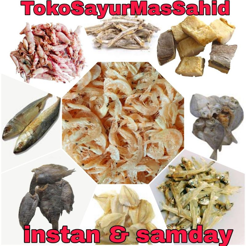 

ikan asin cumi/samge/teri/jambalroti/rebon/pedak/petek/sepat