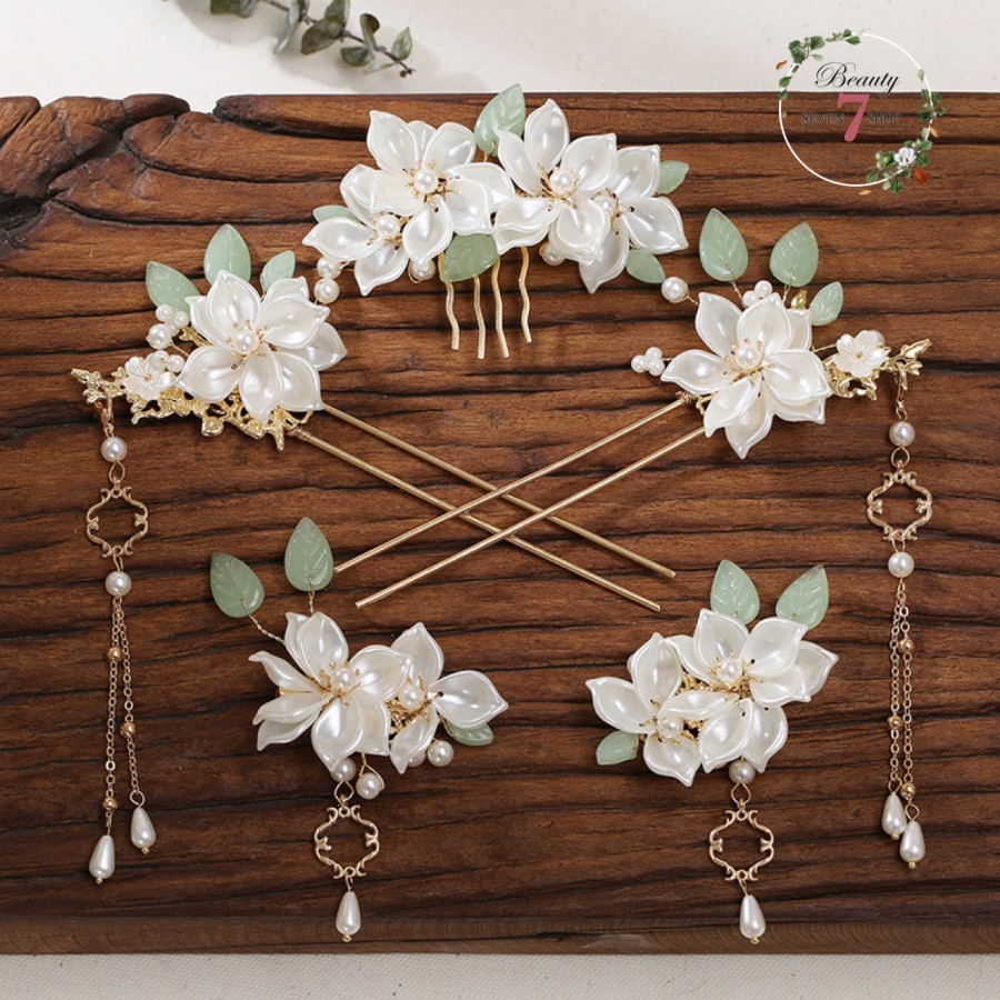 TUSUK KONDE PENGANTIN BUNGA PUTIH/AKSESORIS RAMBUT PESTA/ HIASAN RAMBUT PESTA/ SIRKAM