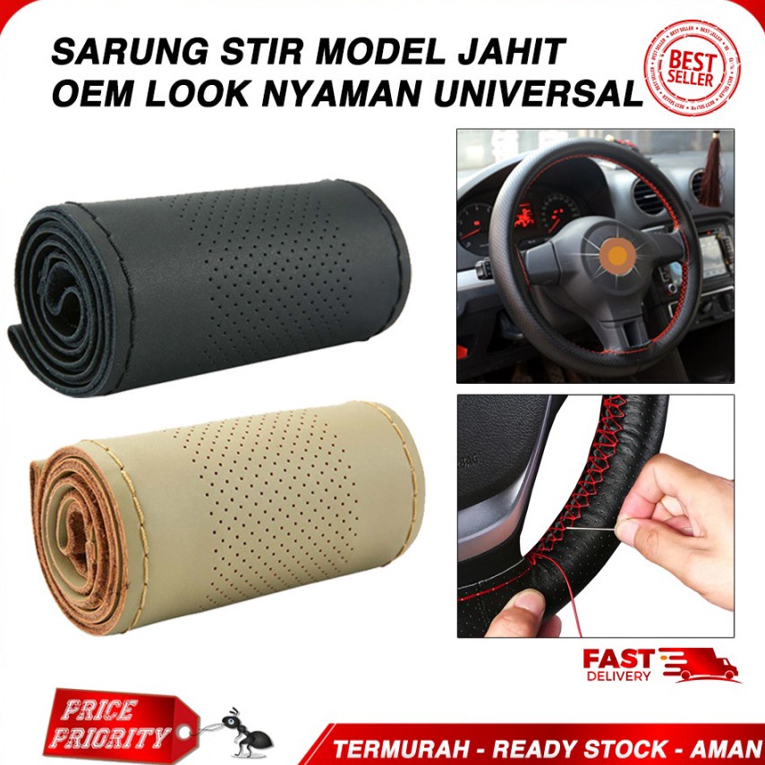 Sarung Stir Setir Mobil Jahit OEM Cover Setir Mobil Kulit UNIVERSAL  Ready