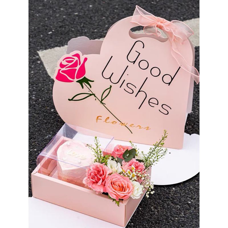 

Flower cake box pink tenteng | Kota bunga cake bentuk Hati | Paper box handle heart love | Kemasan hadiah Birthday graduation Valentine anniversary bestie