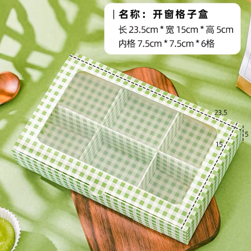 Kotak isi 6 sekat | Korea paper box | Kue ultah Cookies donat mini cake egg tart | Kemasan pack leba