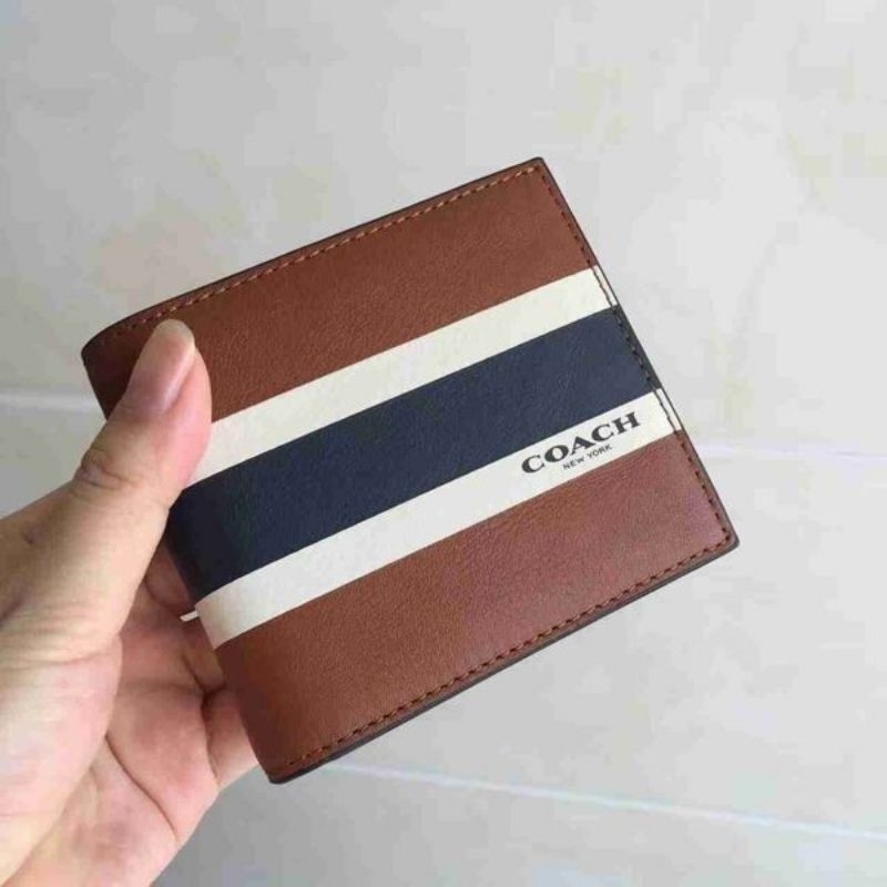 Coach F24649 Men 3in1 Varsity Leather Wallet Saddle Midnight Navy Chalk