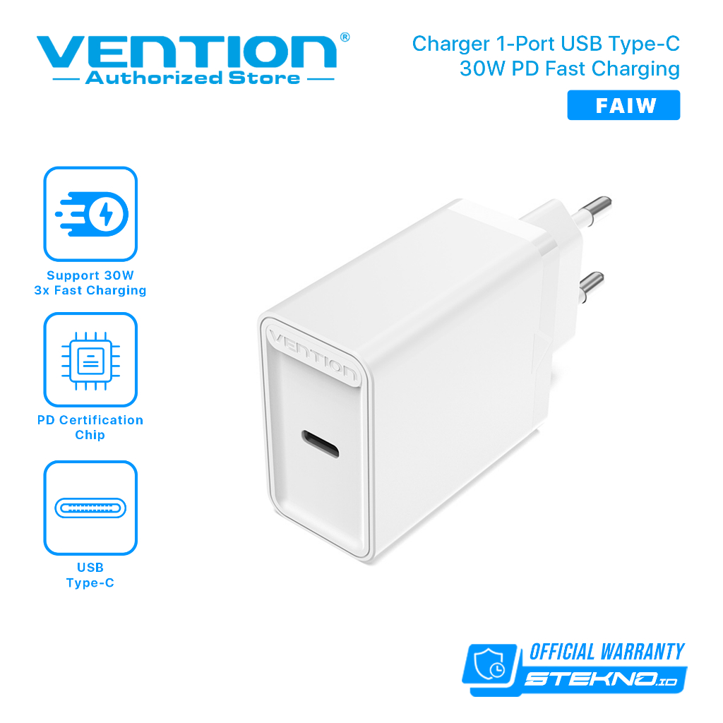 Vention FAI Kepala Charger Adaptor USB Type C 30W PD QC MFI Fast Charging Apple Iphone Apple Android