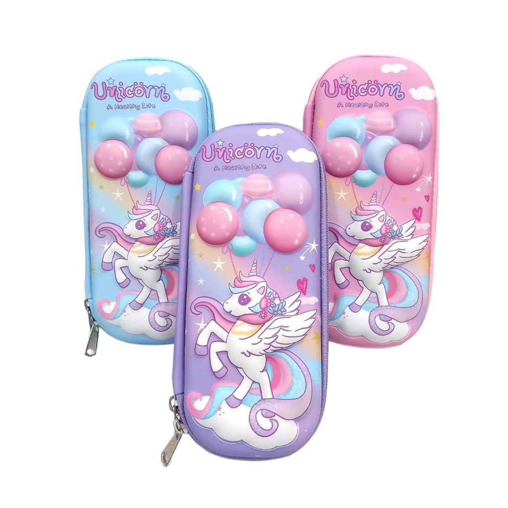 

Tempat pensil 3D Premium Banyak Sekat di bagian dalam Kantong zipper kotak pensil 3D unicorn timbul bahan EVA untuk anak kado anak perempuan