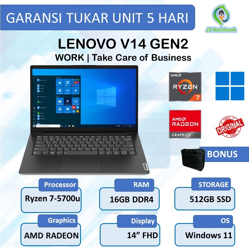Laptop Lenovo V14 G2 Ryzen 7-5700u 16GB 512SSD+1TB HDD Win11