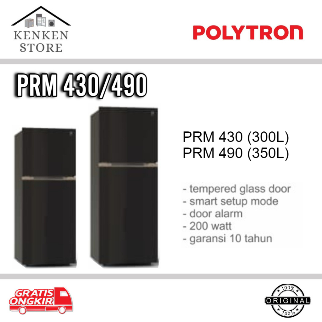 KULKAS POLYTRON  2 PINTU PRM 430 LEMARI ES 2 PINTU TEMPERED GLASS