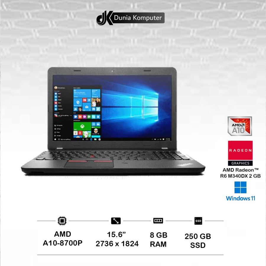 Laptop Bekas / Second Lenovo Thinkpad E565 AMD A10 Ram 8 GB 256 GB SSD VGA AMD