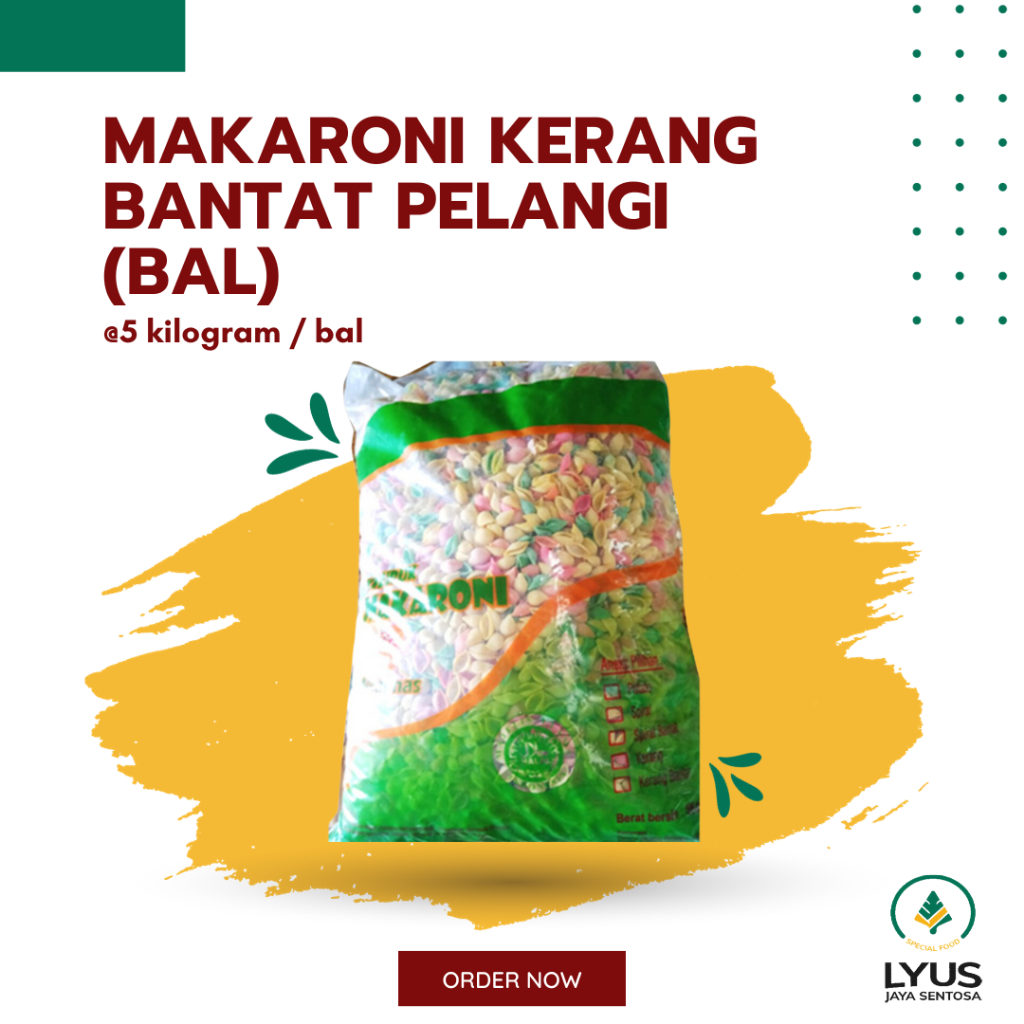 

Kerupuk / Krupuk Makaroni Kerang Bantat Pelangi Nyaimas @5kg (BAL)