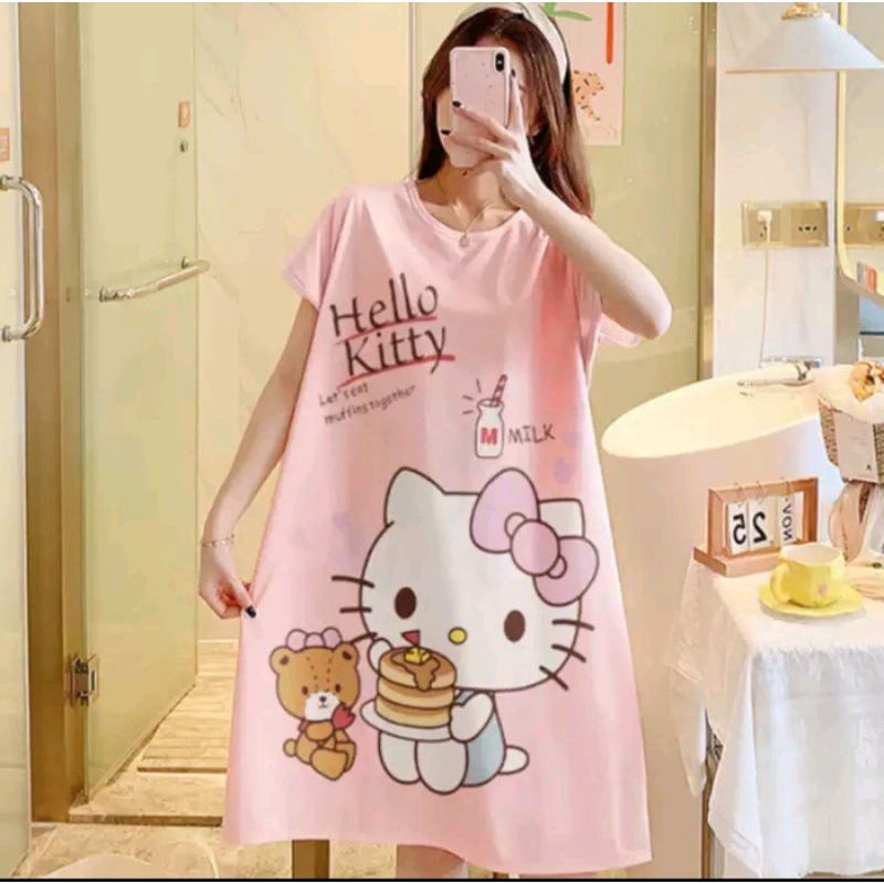 BAJU TIDUR DEWASA DASTER HELLO KITTY XXL JUMBO BIG SIZE PIYAMA PAJAMAS KOREA PREMIUM