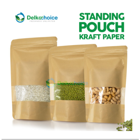 STANDING POUCH KRAFT PAPER WINDOW ZIPLOCK PREMIUM