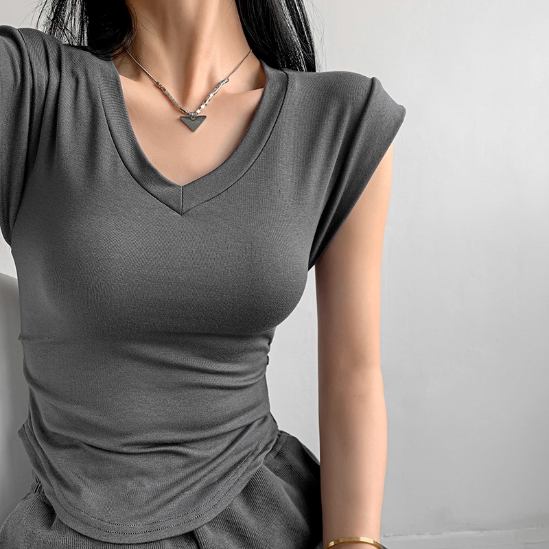 [premium] kaos polos v neck wanita/baju crop top korea/crop top xl/kaos wanita kekinian