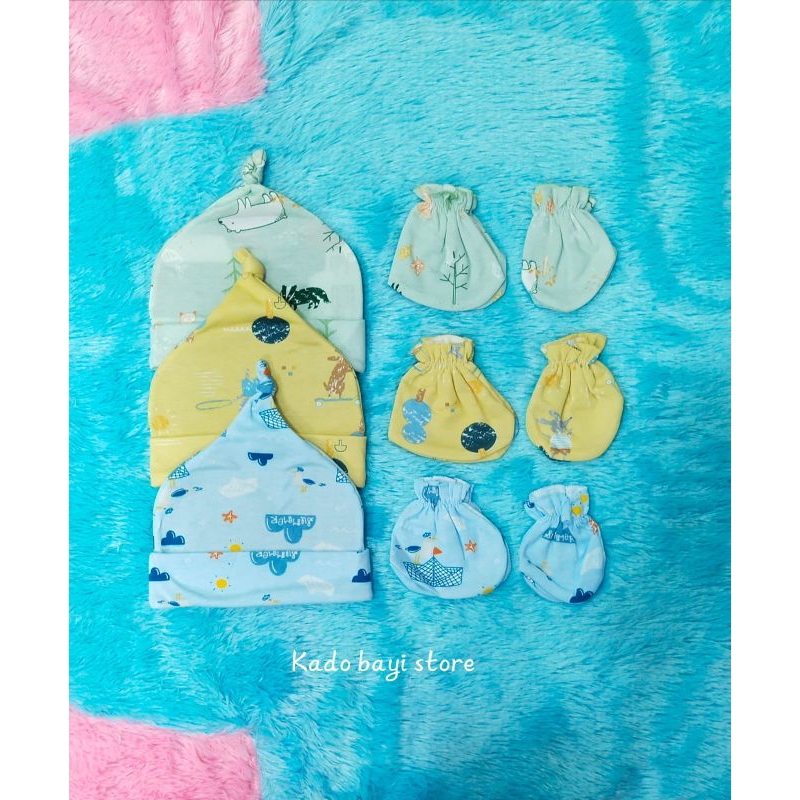 1 set topi dan sarung tangan & kaki bayi baru lahir 0-6 bulan / perlengkapan bayi