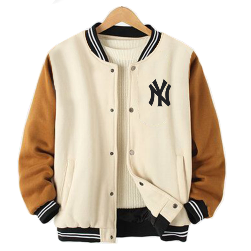 Jacket Bomber ( LOGO BORDIR ) Baseball Varsity | Jaket Kancing Logo NY Zipper Big Size S - 6XL Premi