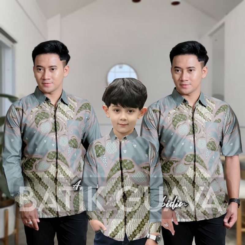 COUPLE SWEET - Batik Couple Ayah dan Anak Laki-laki warna Hijau Mint - Batik pria lengan panjang / p