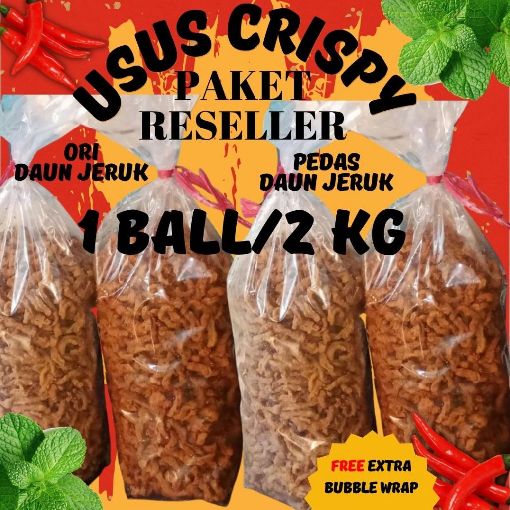 

(2 kg) PAKET RESELLER USUS CRISPY ORIGINAL 1 BALL / 2 KG - CEMILAN TEMAN MAKAN NASI ENAK GURIH