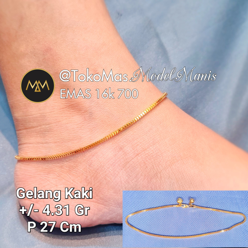 Gelang Kaki Milano Emas Kuning 700 kadar 16k