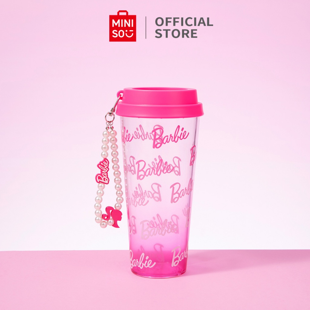 MINISO X Barbie Botol Minum Plastik Tumbler Minum dengan Rantai Manik 640ml