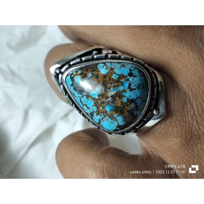 Pirus Persia HQ pirus biru urat tegas perak handmade uk 17