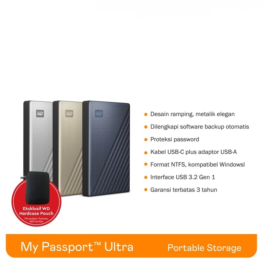 HDD / Hardisk External WD 2TB Passport Ultra Type-C 2.5 - original