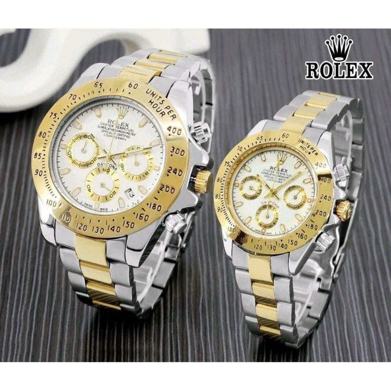 Promo Jam Tangan Couple Rolex Daytona Elegan Datejust Analog Anti Air Tanggal On Free Box