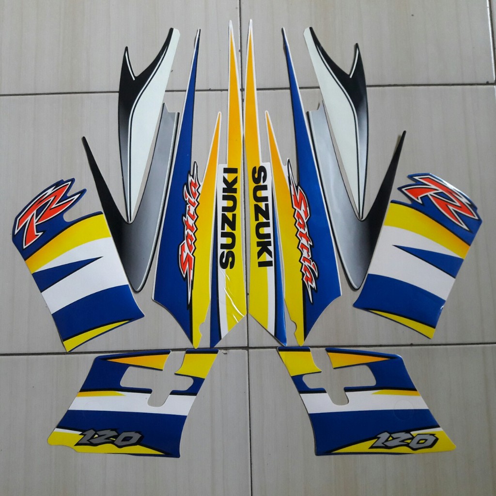 striping stiker satria r120 2005 putih-biru