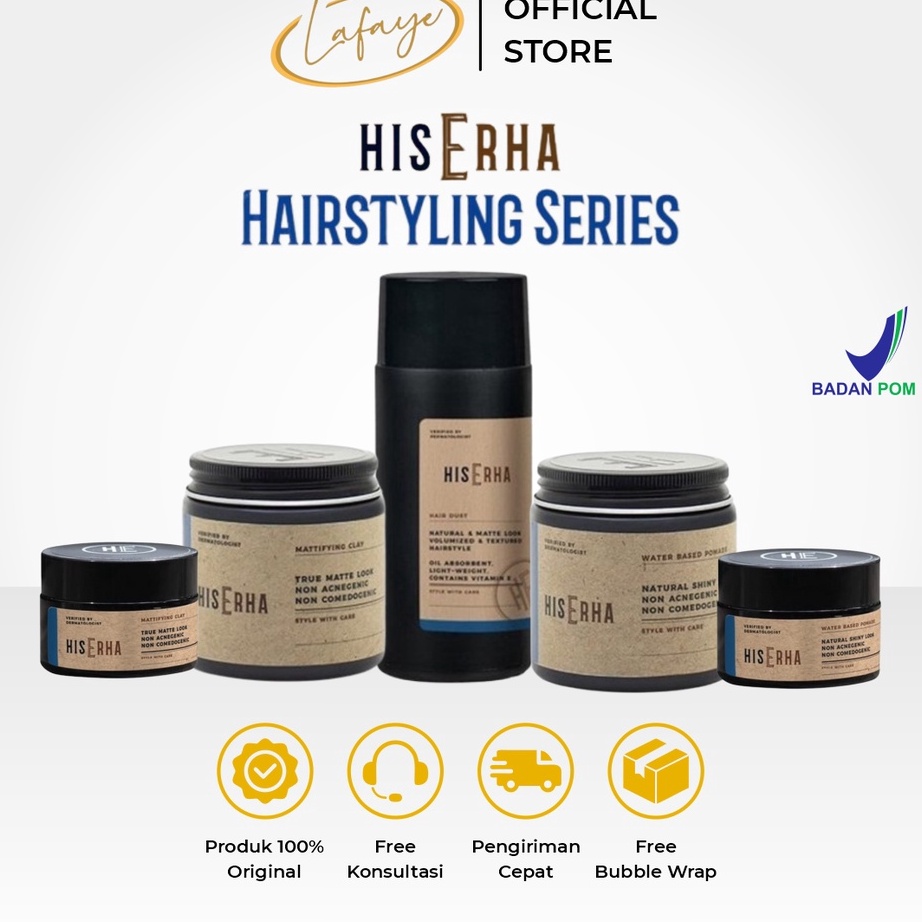 Terbatas HIS ERHA Pomade Waterbased Mattifying Clay Pomade Hair Dust Powder Rangkaian Produk Hair St