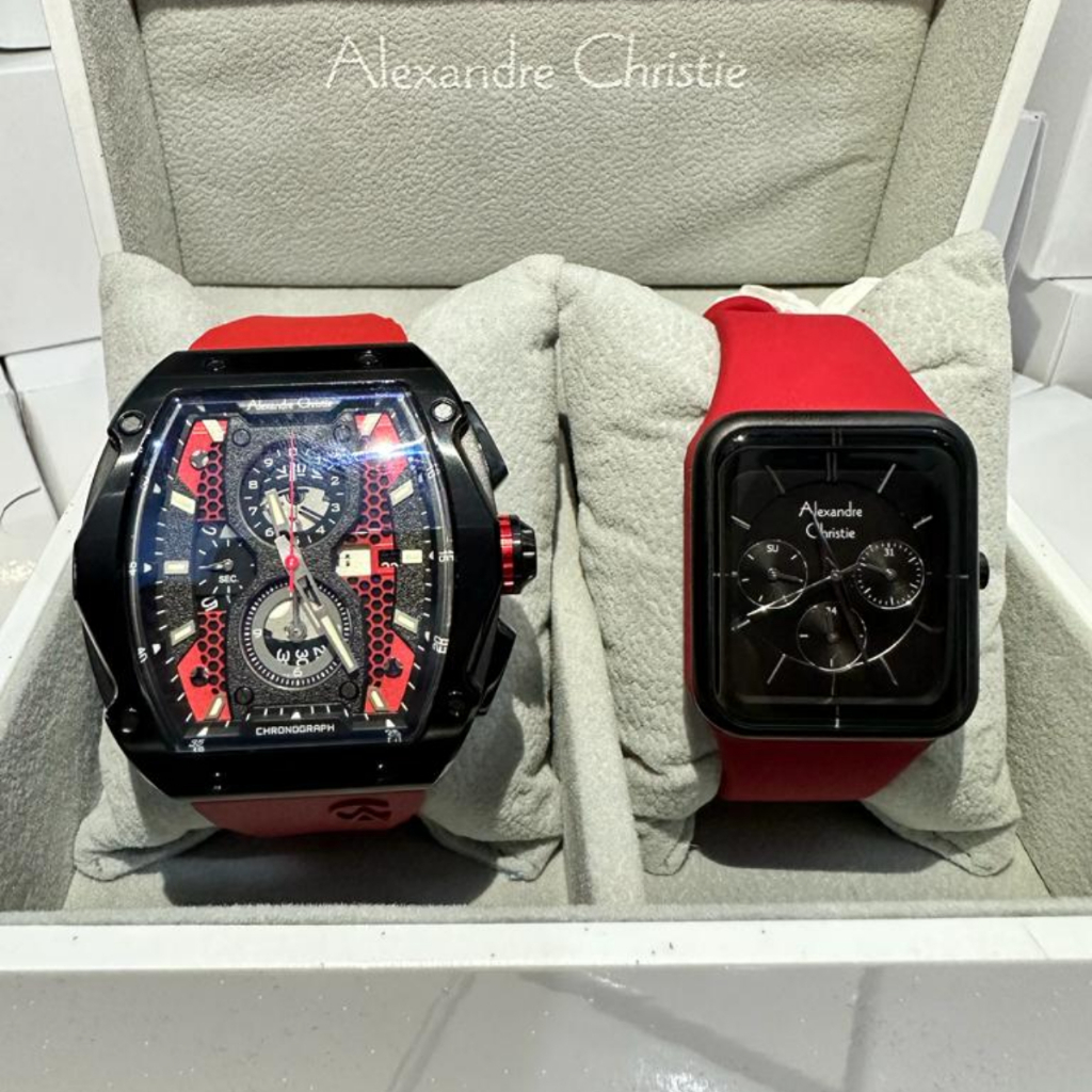 ORIGINAL Jam Tangan Couple Alexandre Christie AC 6608 Pria / AC2744 Wanita Garansi 1 Tahun - Black R