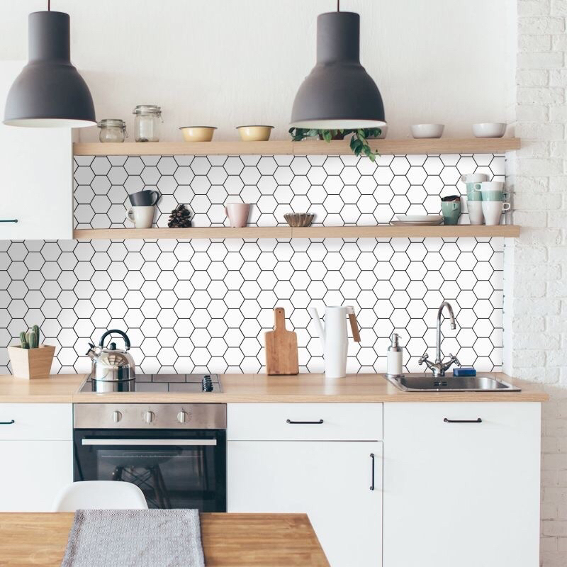 BACKSPLASH DAPUR / WALLPAPER HEXAGONAL PUTIH uk. 80 x 300