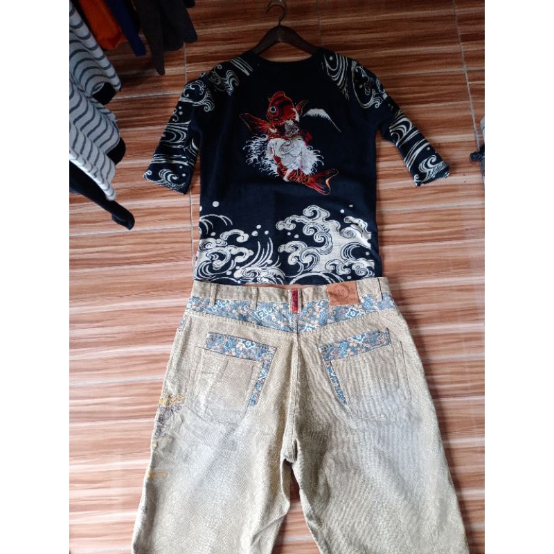 2 pcs kaos + 1jeans sukajan bordir