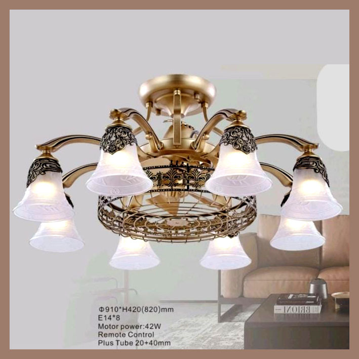 Lampu Hias Gantung Plafon Cabang Kipas Angin Orbit kaca ceiling fan minimalis elegan classic modern 
