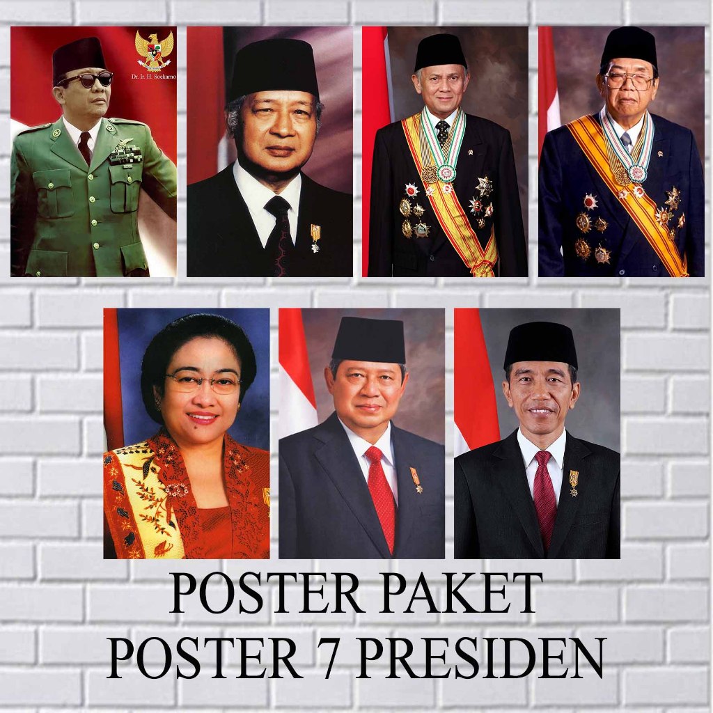POSTER INDONESIA / POSTER TUJUH PRESIDEN INDONESIA / POSTER PAKET / POSTER MURAH / HIASAN DINDING / 