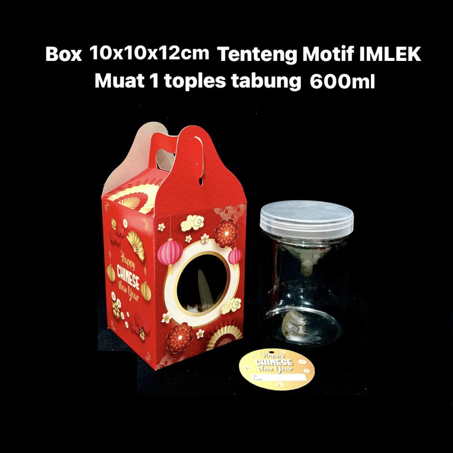 

5 pcs Box Jinjing Toples Tabung 600ml Imlek Sincia Kardus Tenteng Kemasan Hampers Chinese New Year Ukuran 10x10x12 cm