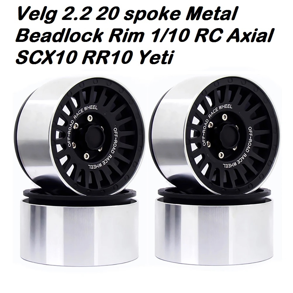 Velg 2.2 20 spoke Metal Beadlock Rim 1/10 RC Axial SCX10 RR10 Yeti