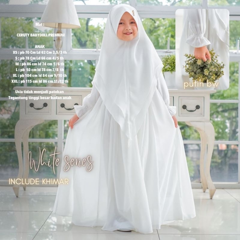 MAHAGAYA MAHALINI GAMIS PUTIH LEBARAN DRESS ASTER KIDS ALIFA BAJU MUSLIM SET HIJAB MURAH