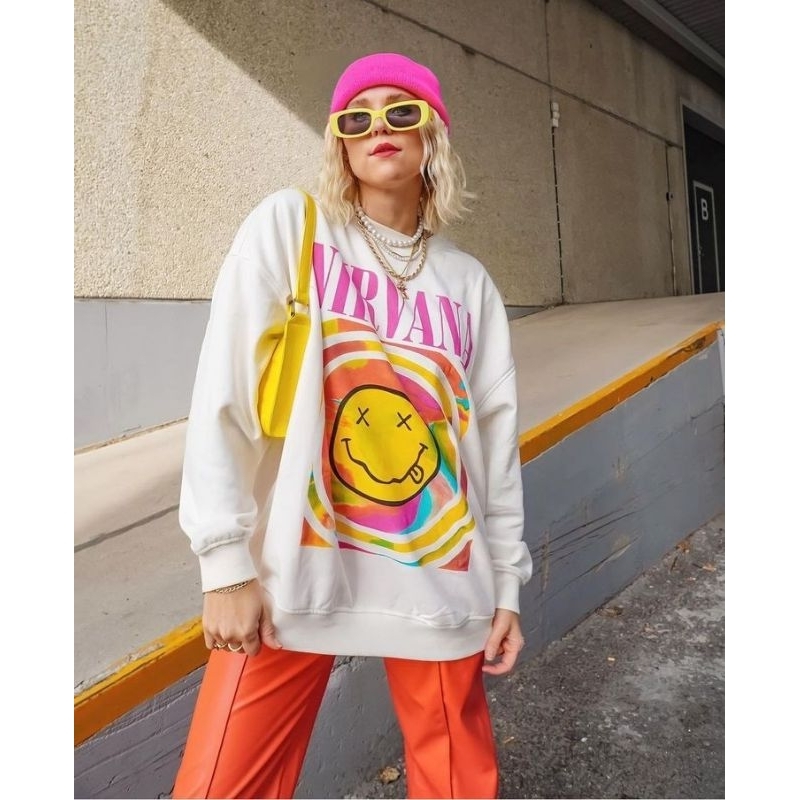 (COD) Sweater Wanita Oversize Jumbo LD 130 Nirvana White Putih