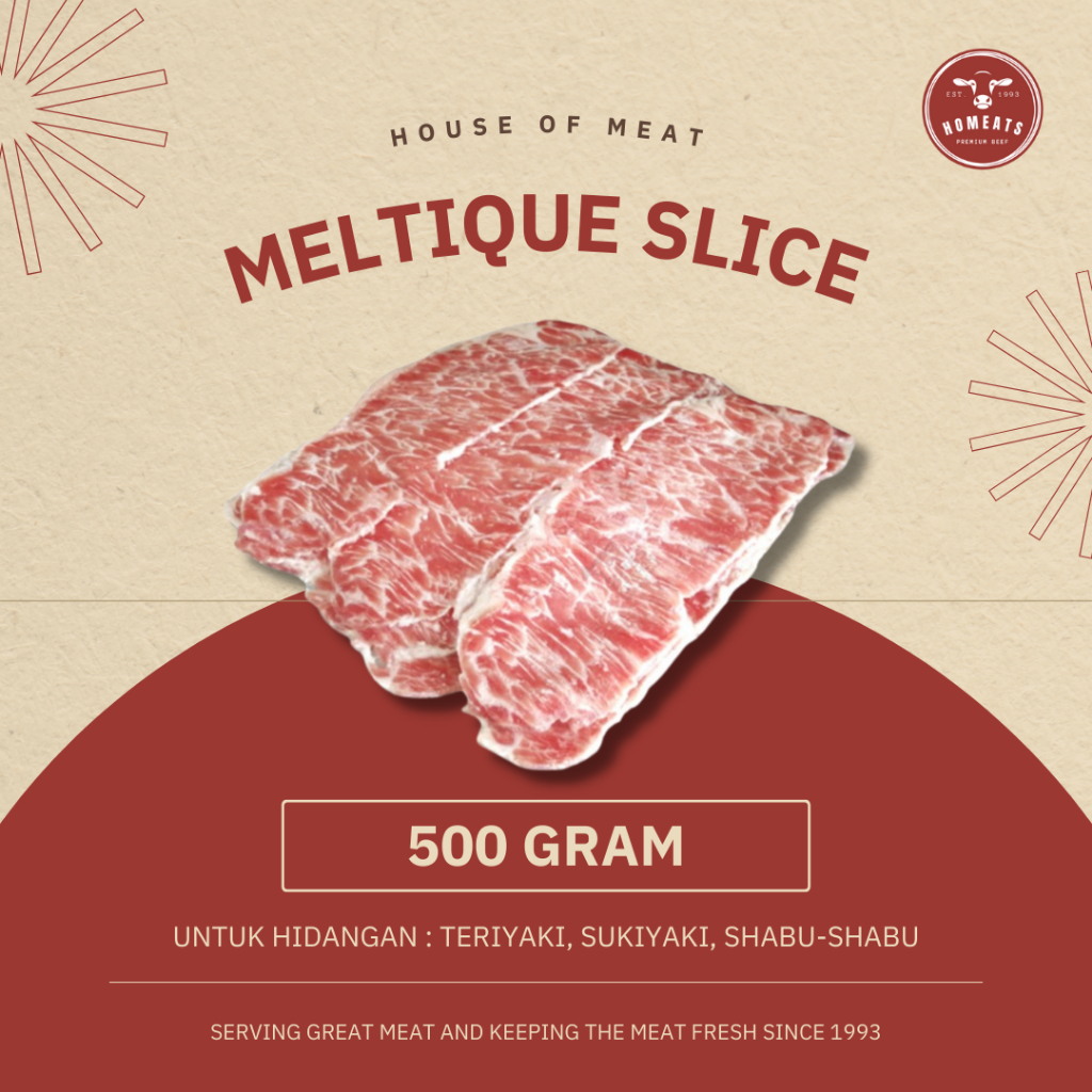 

Beef Slice Meltique Import Frozen Daging Sapi Iris Tipis Meltik Halal Ala Wagyu Japan 500 GR