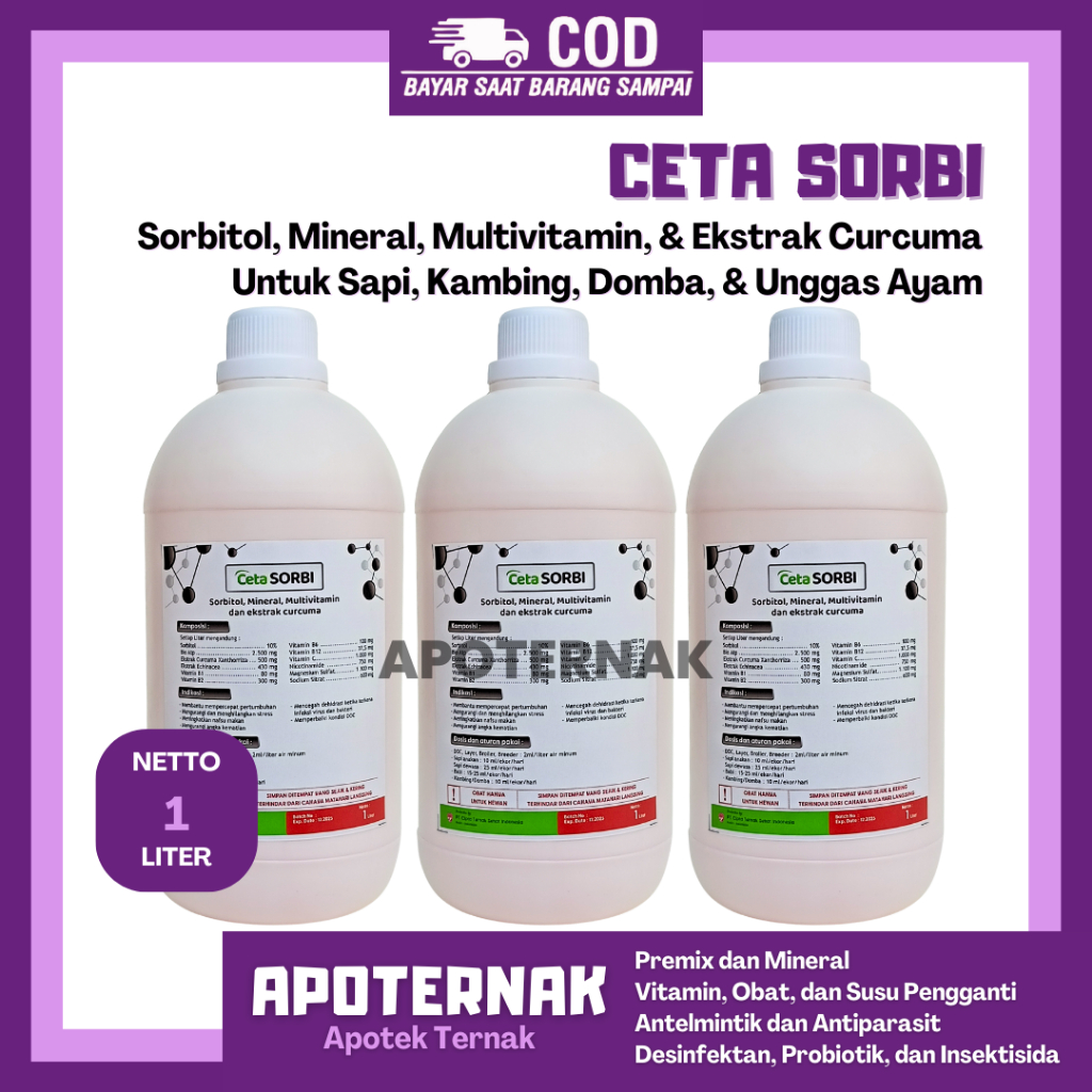 CETAVIT SORBI 1 Liter - Multivitamin ATP Penambah Energi Instan Stamina Ternak Sapi Kambing Domba Ay