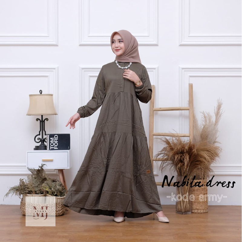 LD 110 GAMIS NABILA DRESS RAYON TWIILL ORI// GAMIS POLOS PREMIUM HITAM PUTIH