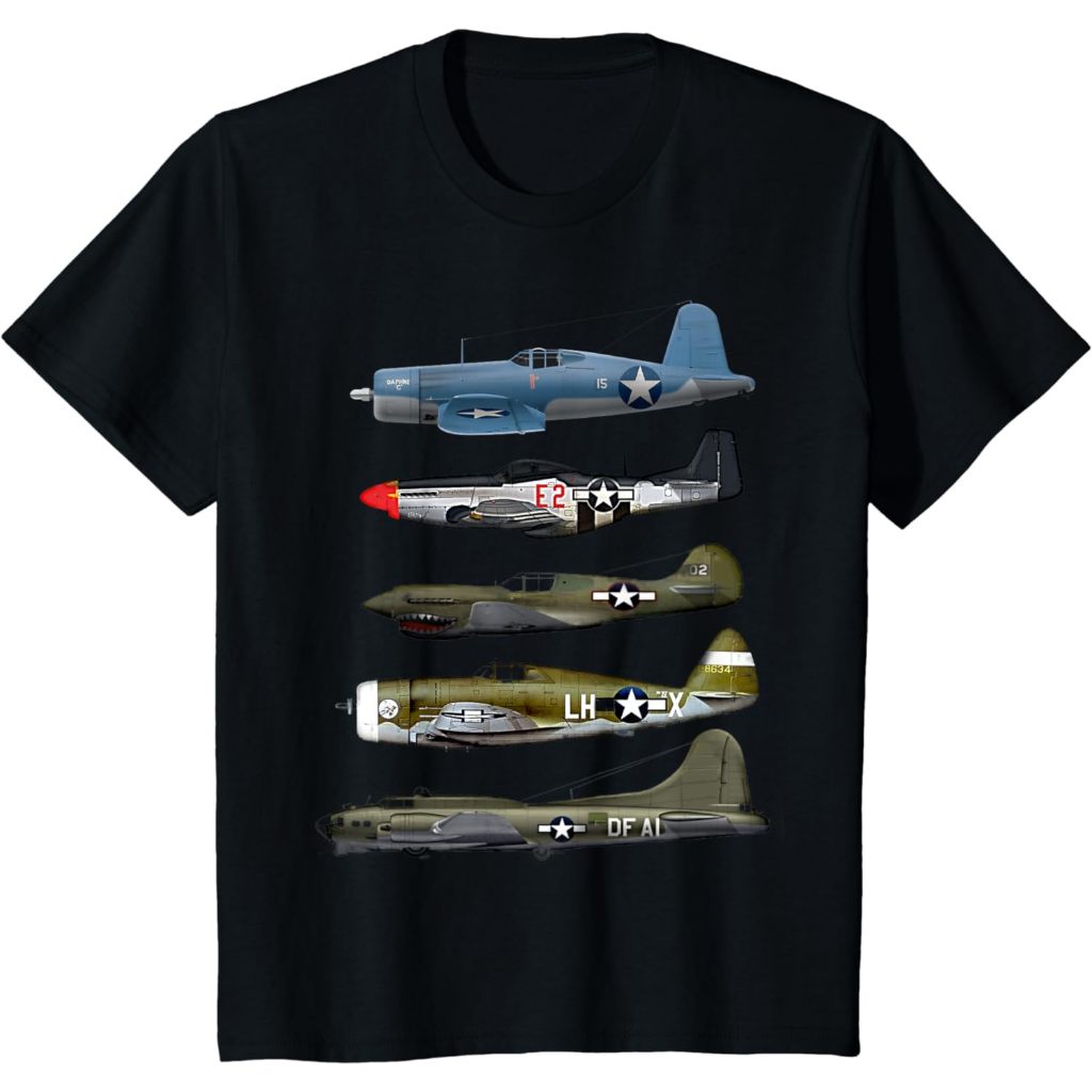 Baju Kaos Anak Distro Premium WW2 Warplane B-17 P51 Mustang F4U Corsair P40 Warhawk Gift T-Shirt