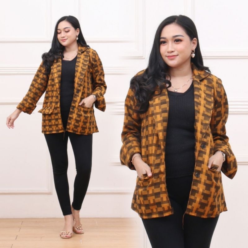 Blazer Wanita Kotak Kotak Atasan Modern Korea Style Quter  Premium